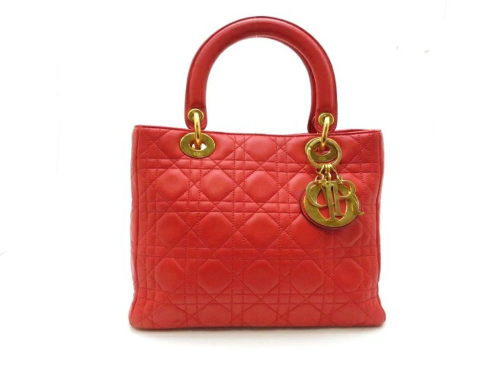 Christian Dior Lady Handbag Lambskin Red Cannage